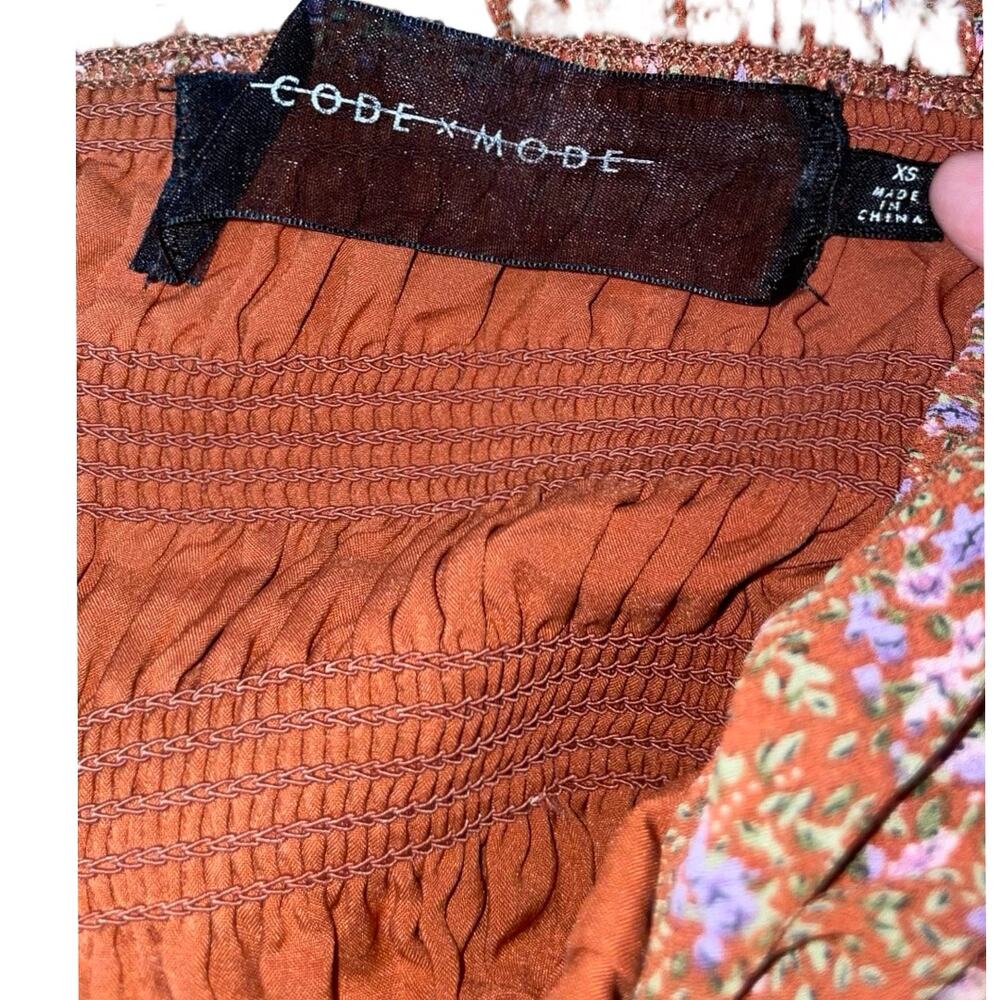 Code X Mode Orange Brown Boho Peasant Smock Midi … - image 4